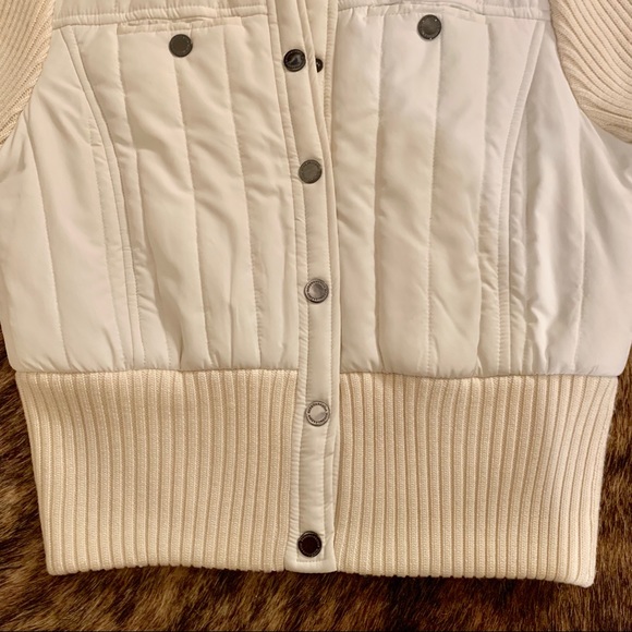 BCBG MaxAzria Winter White Satin Coat Knit Arms M - Picture 3 of 4